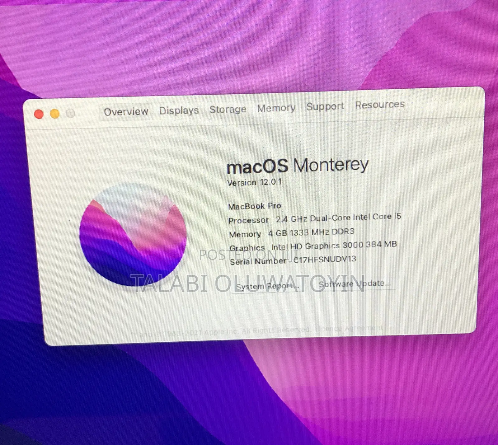 Laptop Apple MacBook Pro 2011 4GB Intel Core i5 SSD 128GB