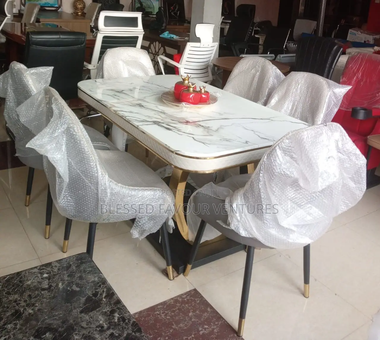 High Quality Imported, Marble Dining Table With Six Chairs Available