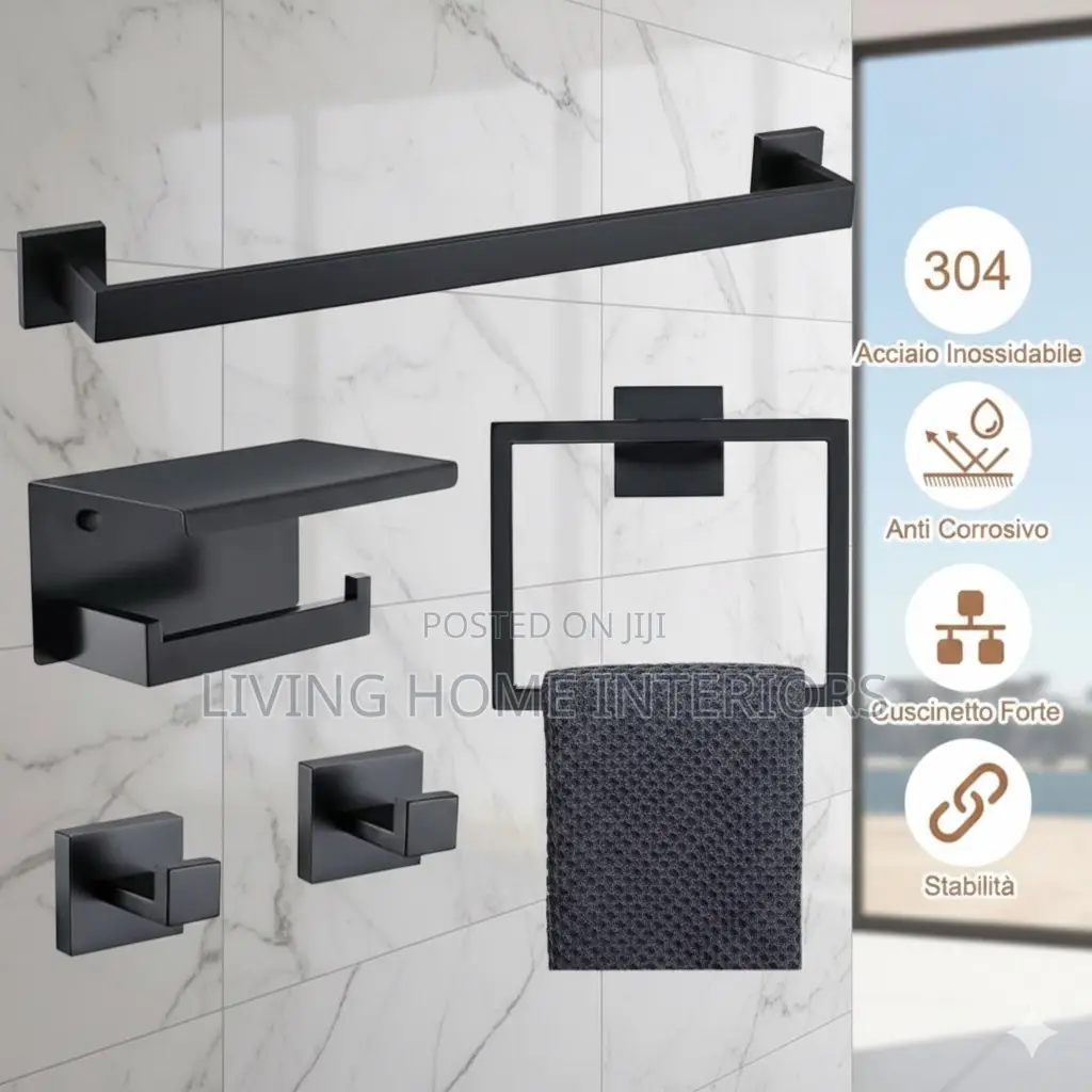 Matt Black Set of Five Bathroom Accessories