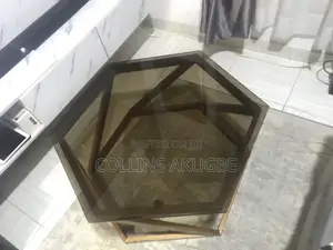 Modern Geometric Glass Center Table (Strong Metal Frame)
