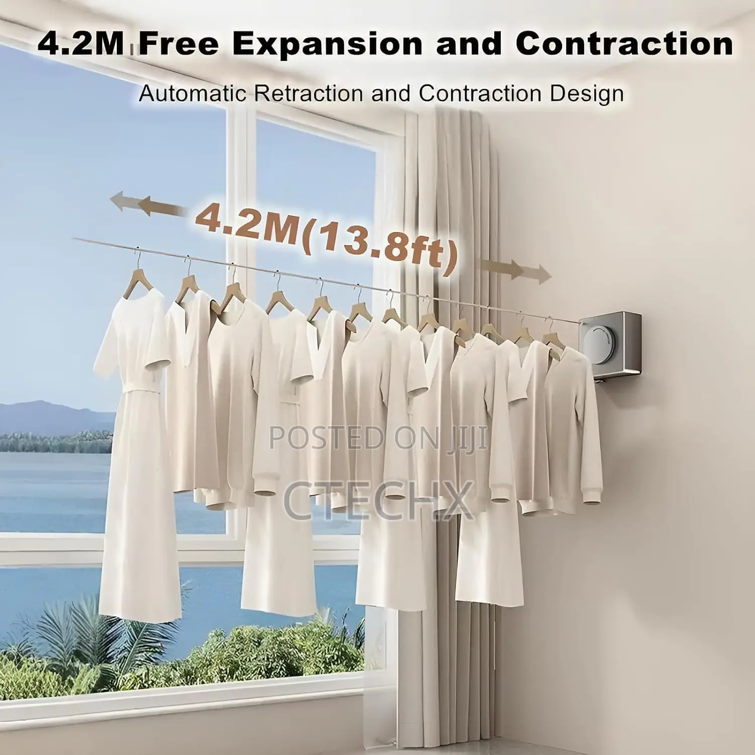 (4.2m) Retractable Clothesline, Indoor Outdoor Heavy Duty , Wall Mount