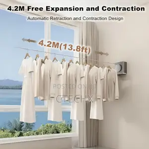 (4.2m) Retractable Clothesline, Indoor Outdoor Heavy Duty , Wall Mount