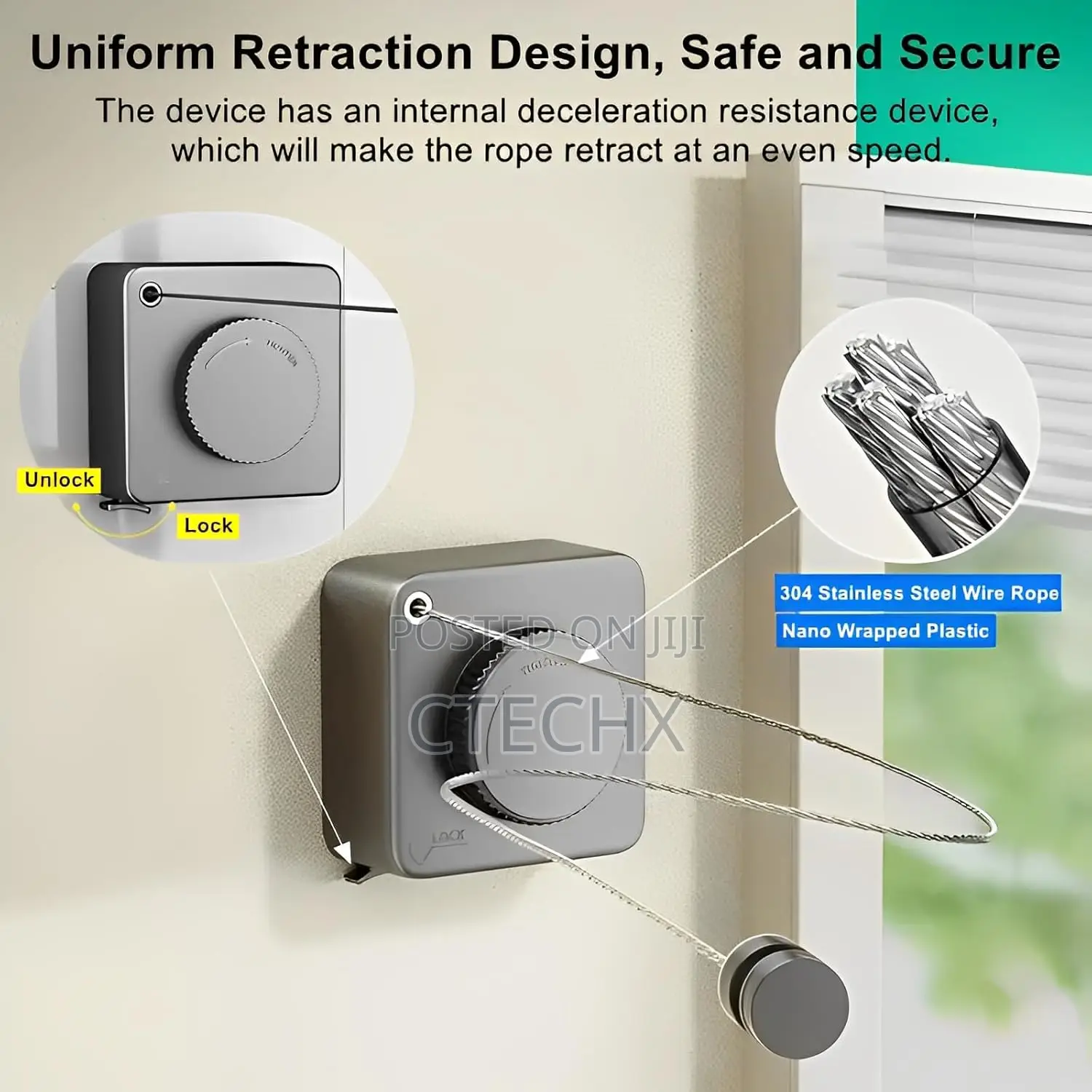 (4.2m) Retractable Clothesline, Indoor Outdoor Heavy Duty , Wall Mount