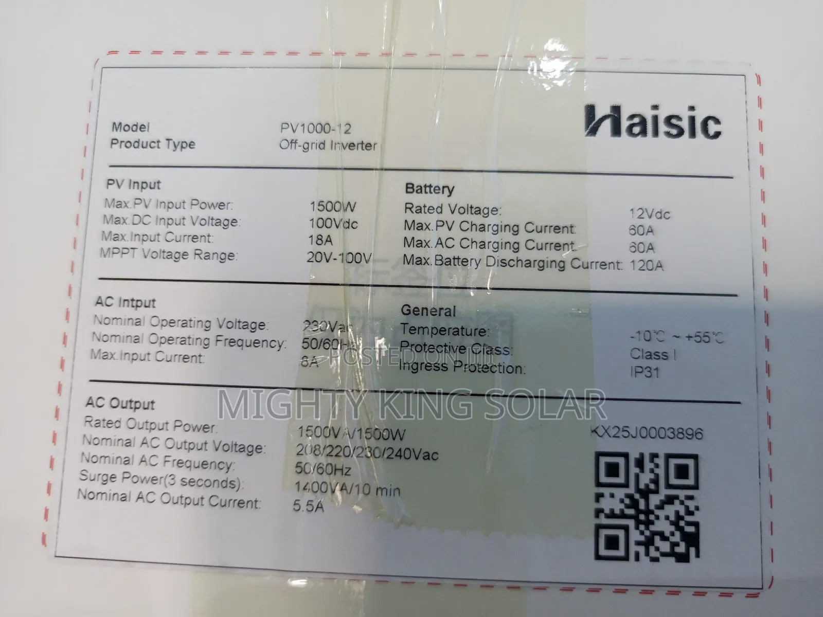 1.5kva Haisic Hybrid Inverter New Face