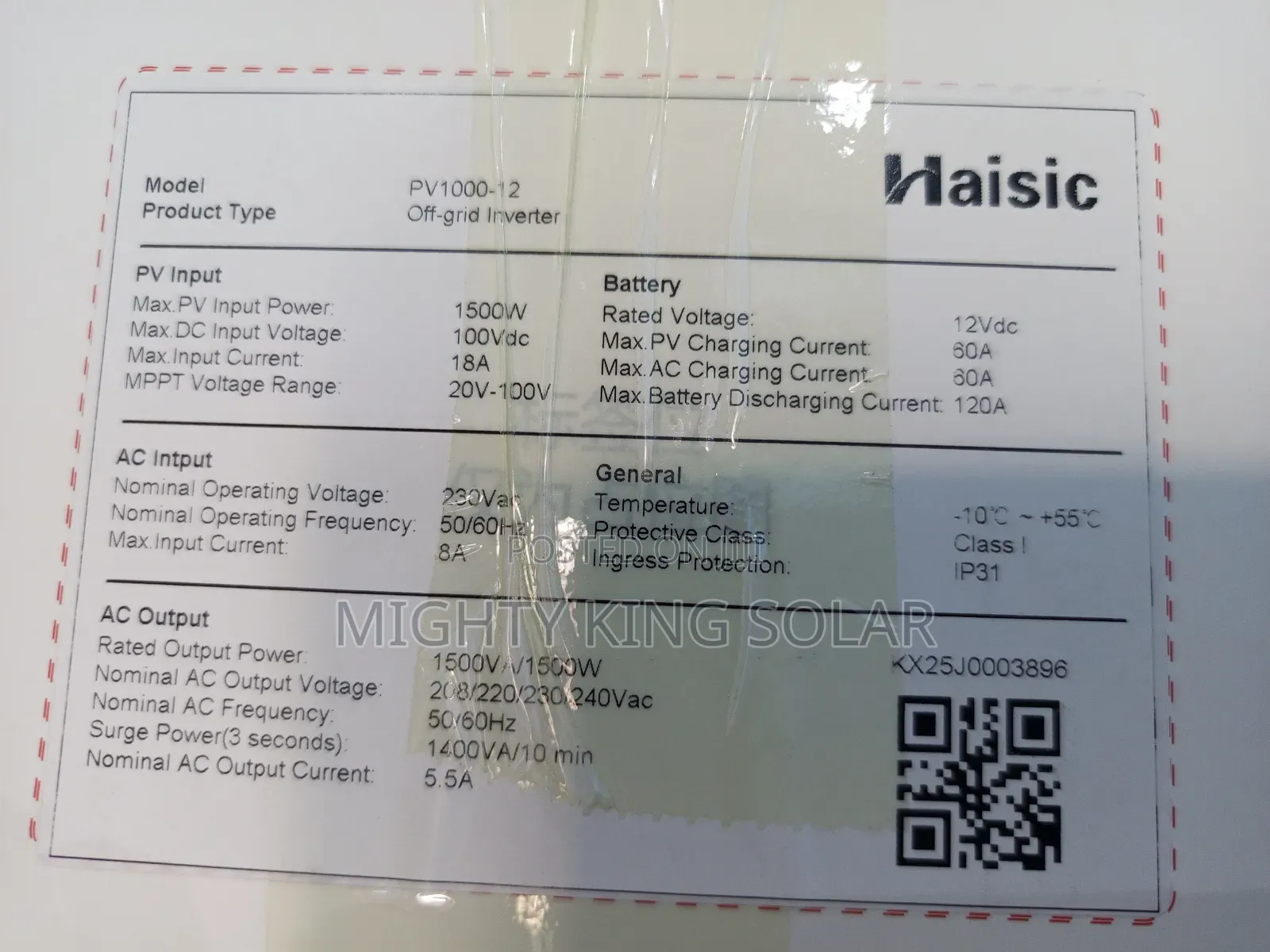 1.5kva Haisic Hybrid Inverter New Face