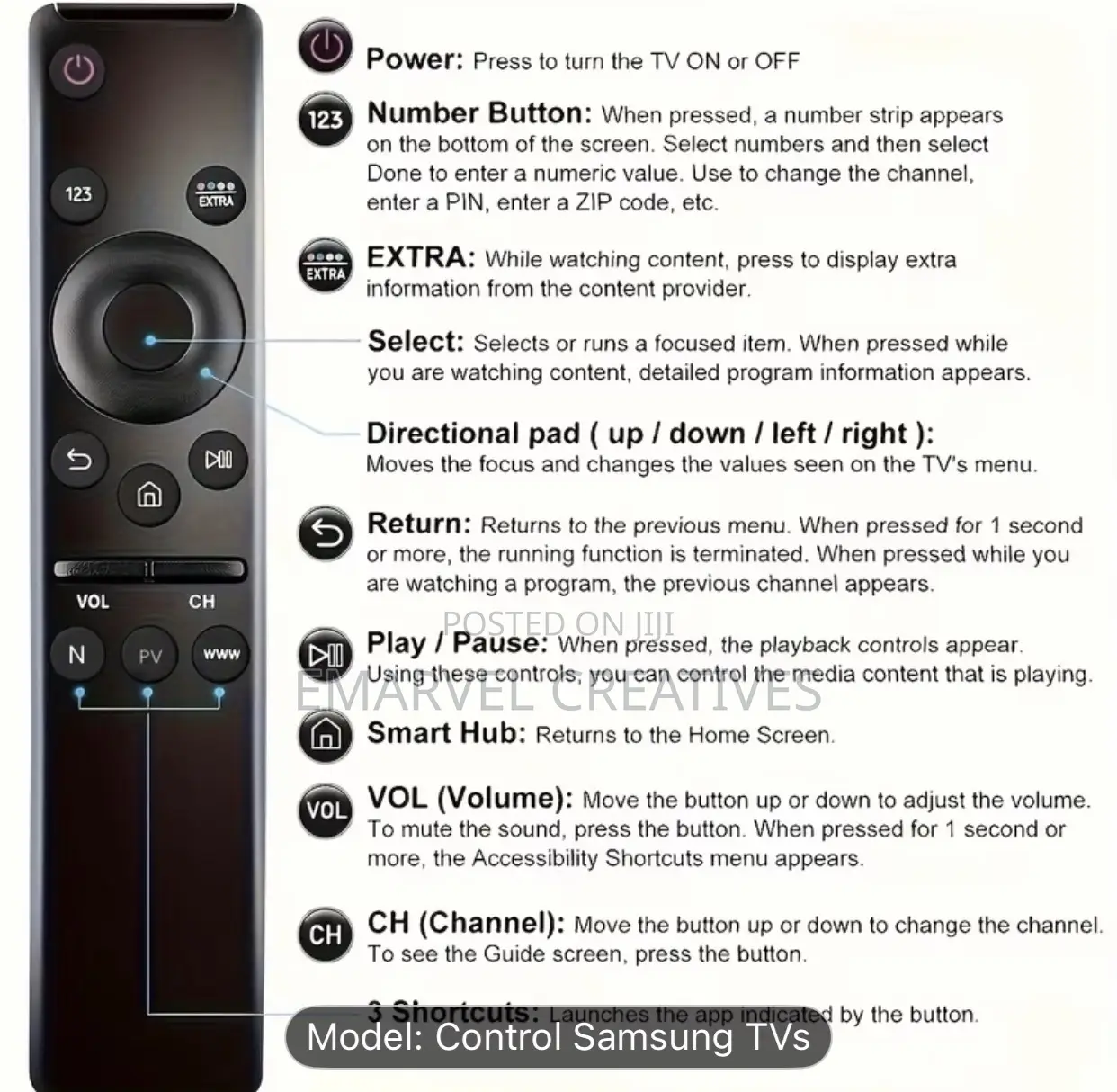 Remote Control for Samsung TVS - Compatible With Led, LCD Hdtv, ,