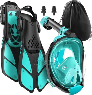 Snorkel Set Adult - Full Face Snorkel Mask Adjustable Swim Fins 180°