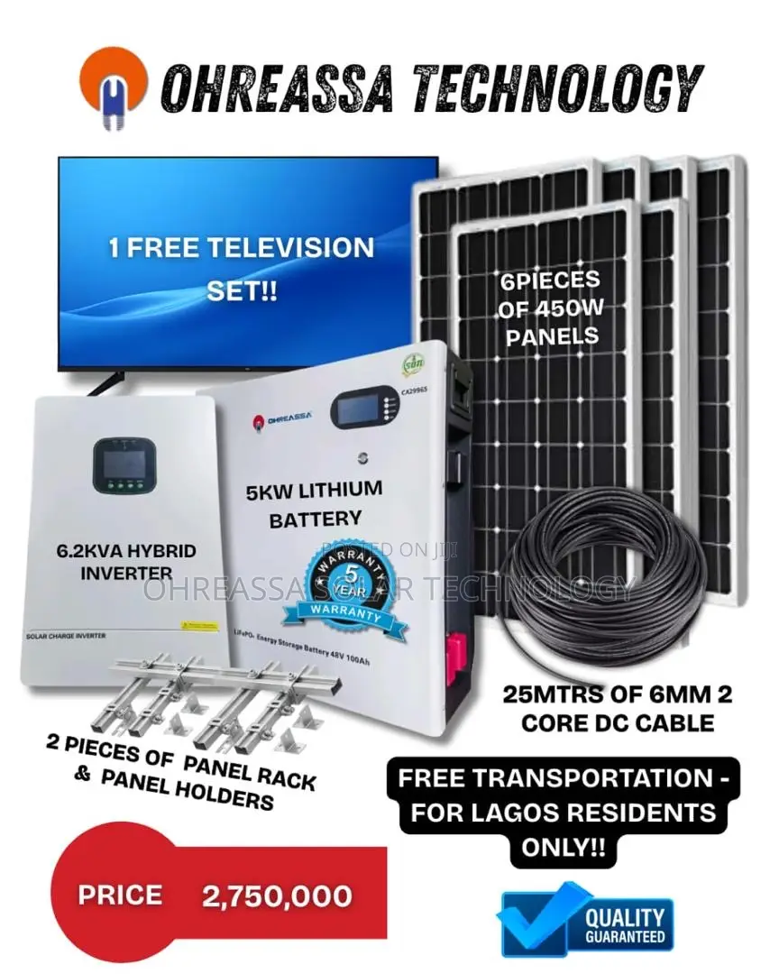 6.2kva Inverter & 5kw Lithium Solar Battery Complete Setup.
