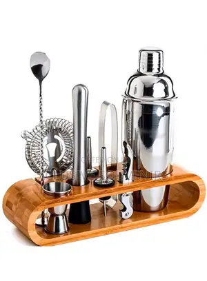 Bar Accessory Kit Stainless Steel Boston Shaker With Bamboo Rack
