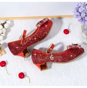 Girls Princess Low Heel Special Occasion Stone Dress Shoe Red