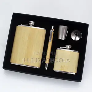 8oz Stainless Steel 5in1 Bamboo Hip Flask