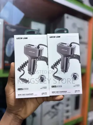 Green Lion 90w Car Charger With Dual Pd & Built-in Usb-c Cable & Usb-a