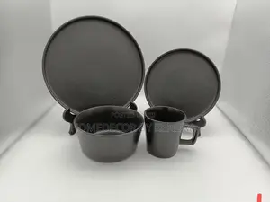 Black 16-Piece Ceramic Tableware Set, Luxurious Style