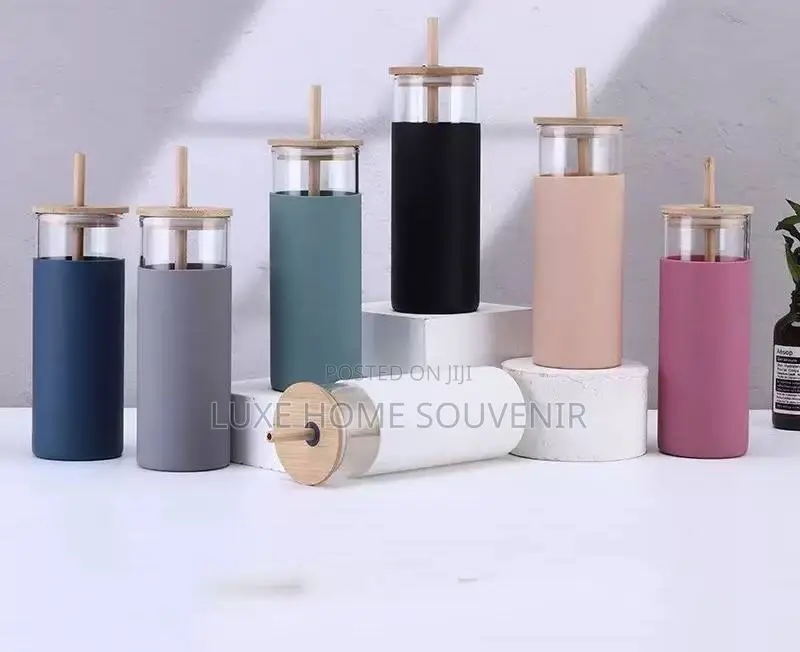 500ml Glass Water Bottle With Straw