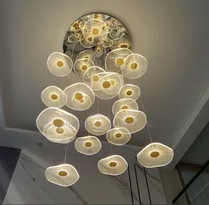 Led Circular Lotus Leaf  Acrylic Suspended Chandelier