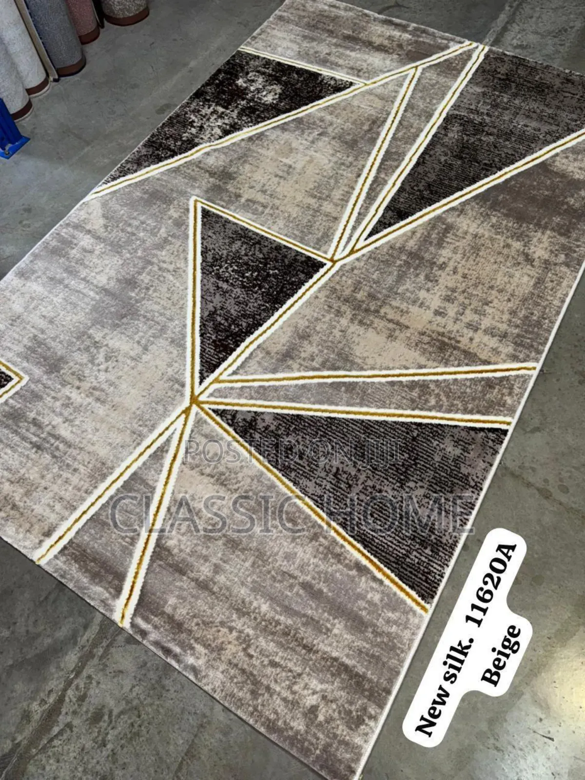 Beige Grey Silk Turkish Center Rug