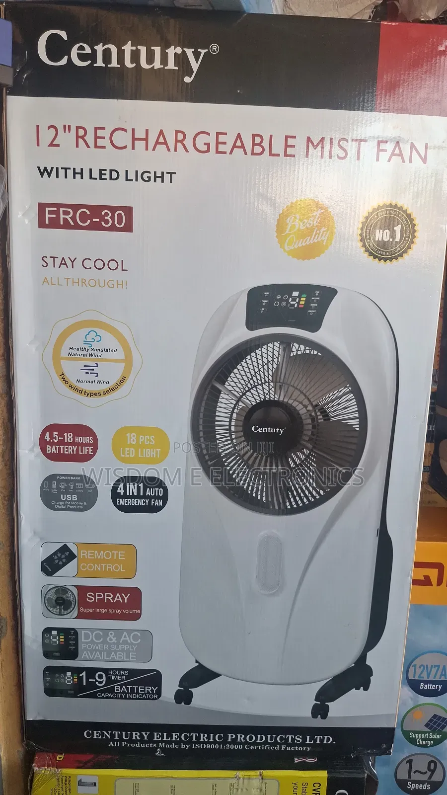 Century Rechargeable Box Mist Fan 12"