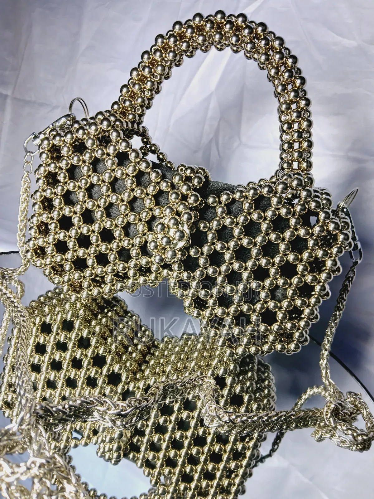 Sliver Pearl Bead Bag