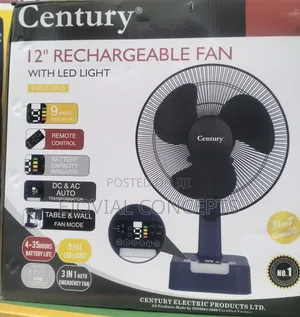 Century 12-Inch Rechargeable Fan With Led Light – Remote Control