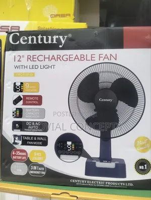 Century 12-Inch Rechargeable Fan With Led Light – Remote Control