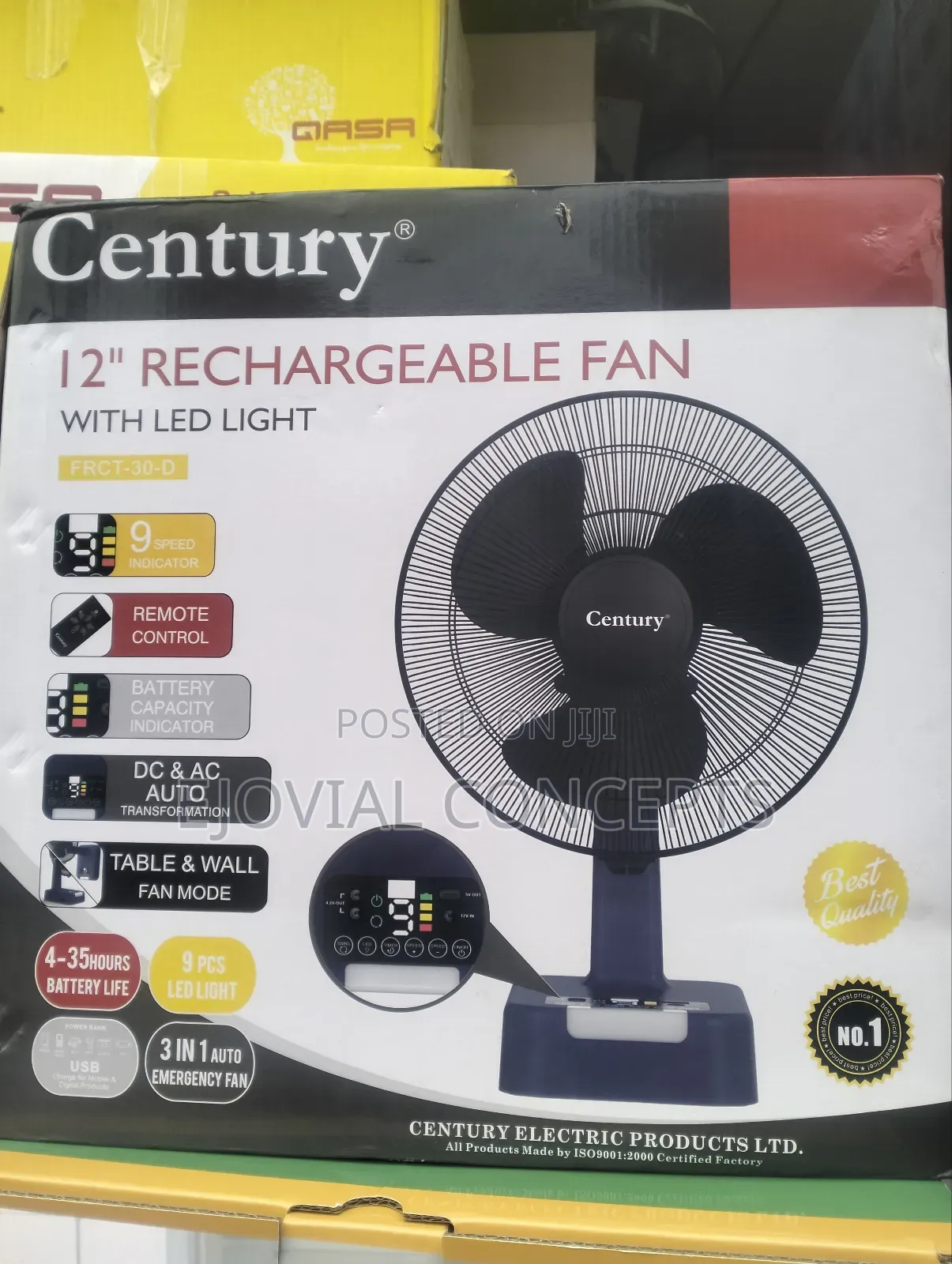 Century 12-Inch Rechargeable Fan With Led Light – Remote Control