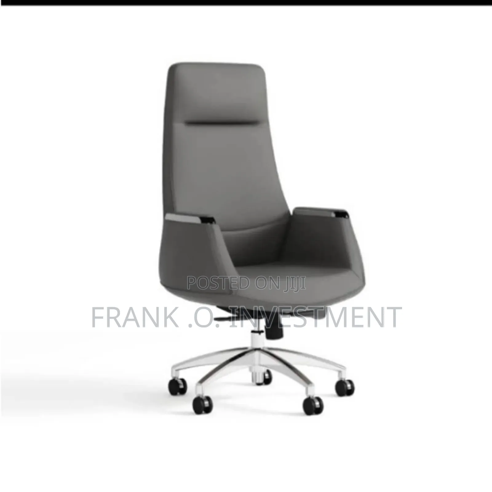 Executive High-Back Leather Swivel Office Chair - Grey