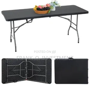 6ft Rectangular Plastic Top Folding Table With Foldable Metal Legs