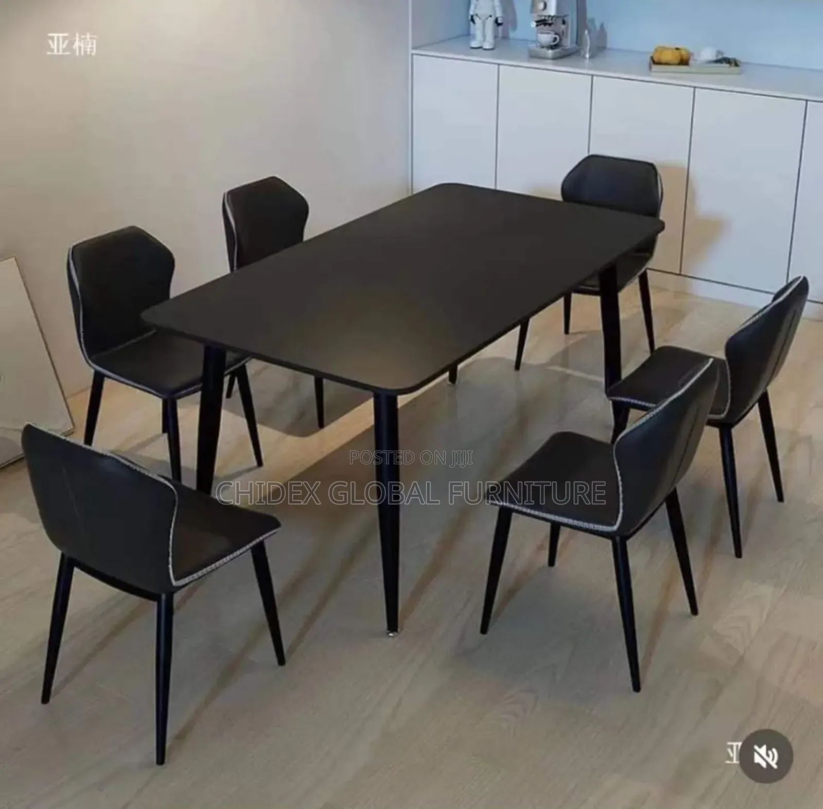 Full Black Marble Dining Table Set