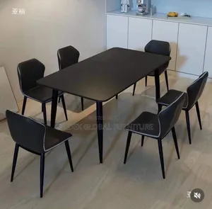 Full Black Marble Dining Table Set