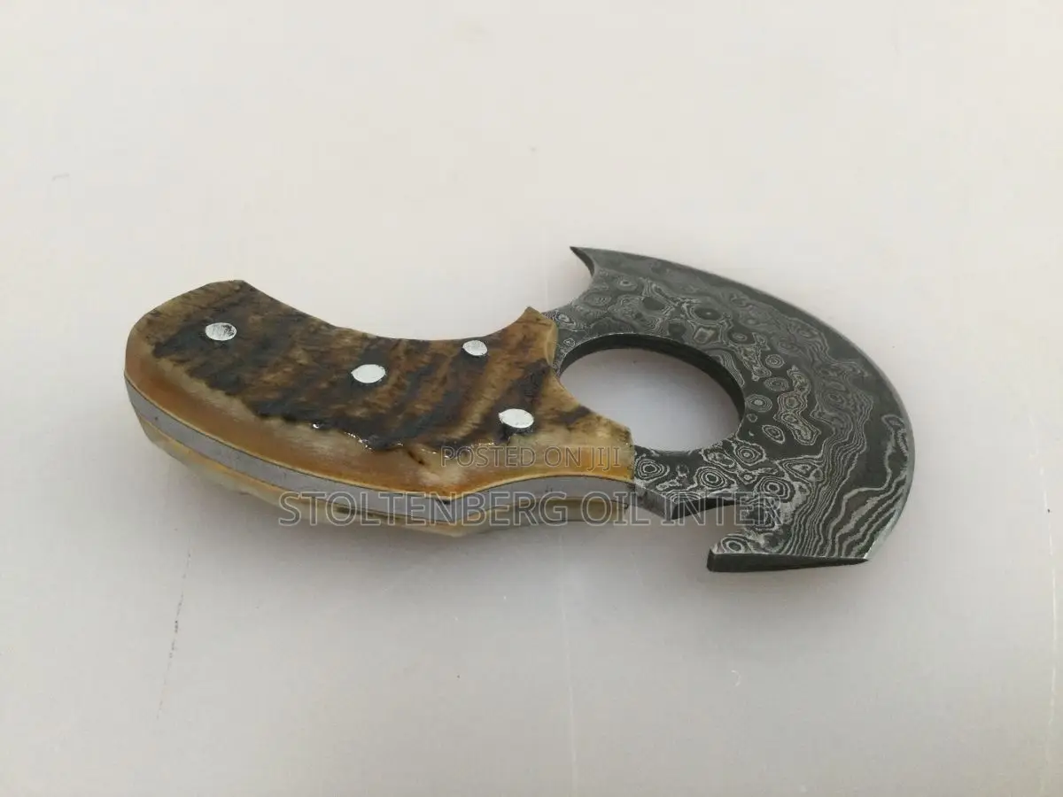 Knife4u Raindrop Damascus Steel Edc Handle Rams Horn