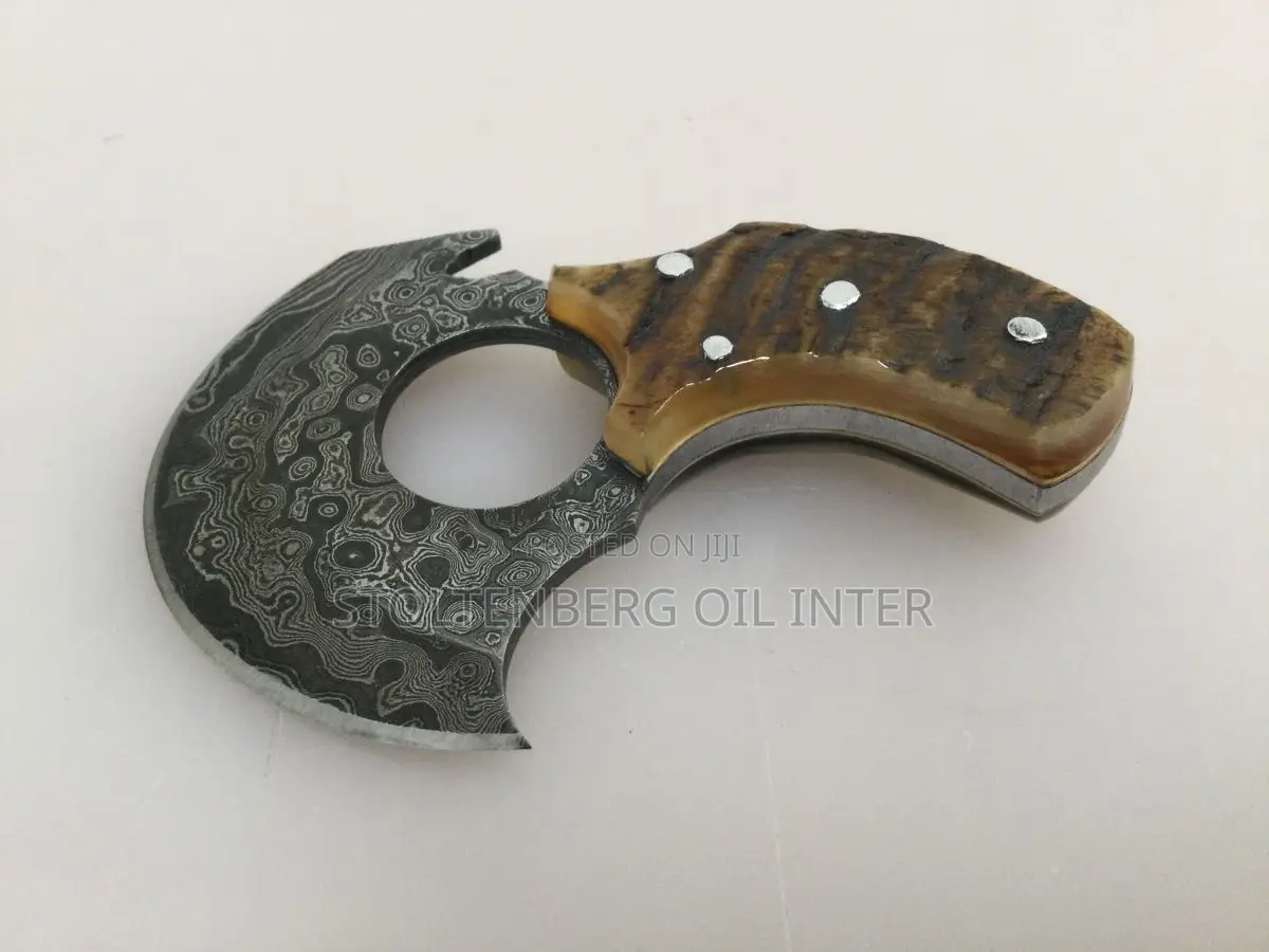 Knife4u Raindrop Damascus Steel Edc Handle Rams Horn