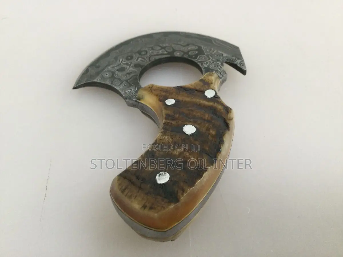 Knife4u Raindrop Damascus Steel Edc Handle Rams Horn
