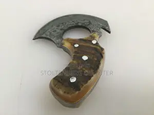 Knife4u Raindrop Damascus Steel Edc Handle Rams Horn