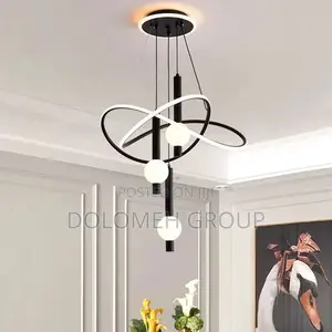 Black Minimalist Chandelier With Base Light