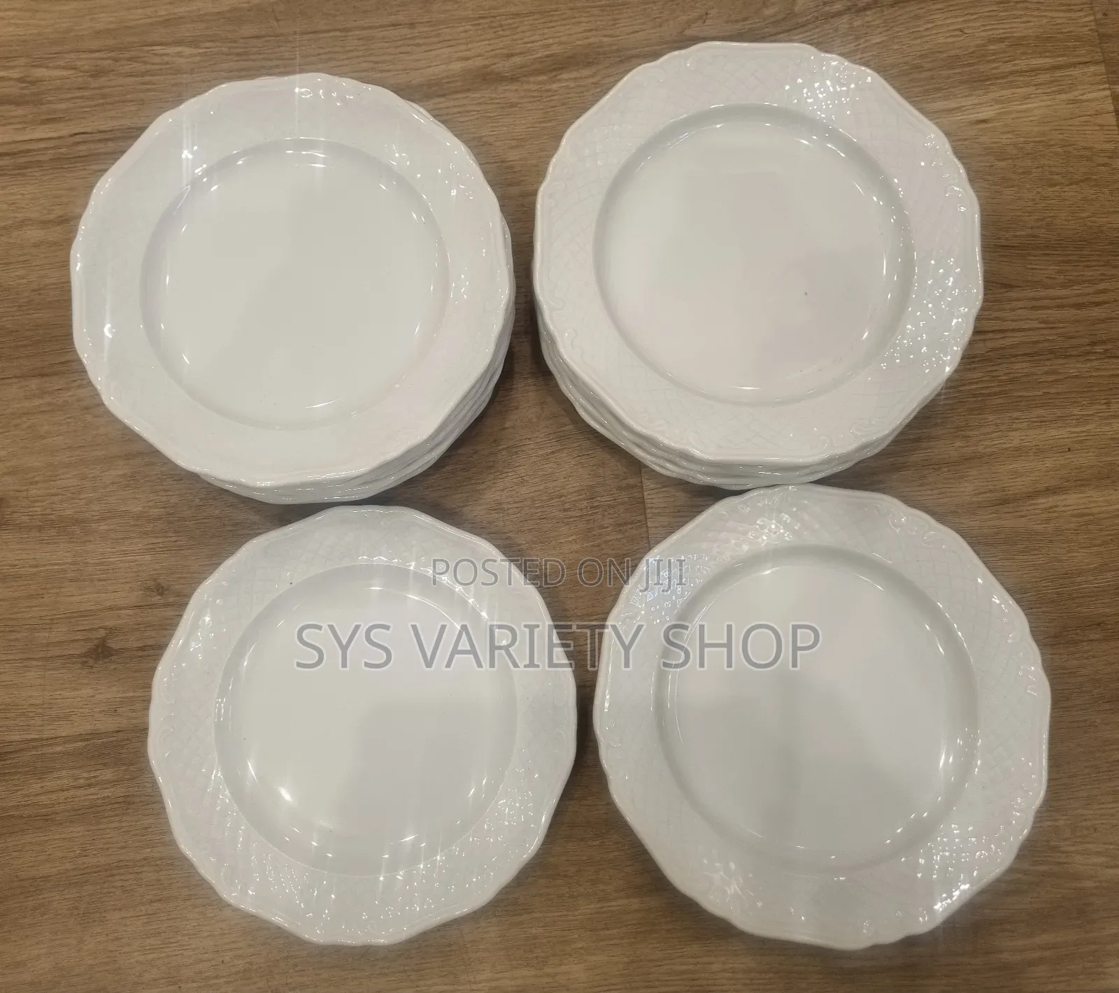 14 Set of White Flat Serving Plates