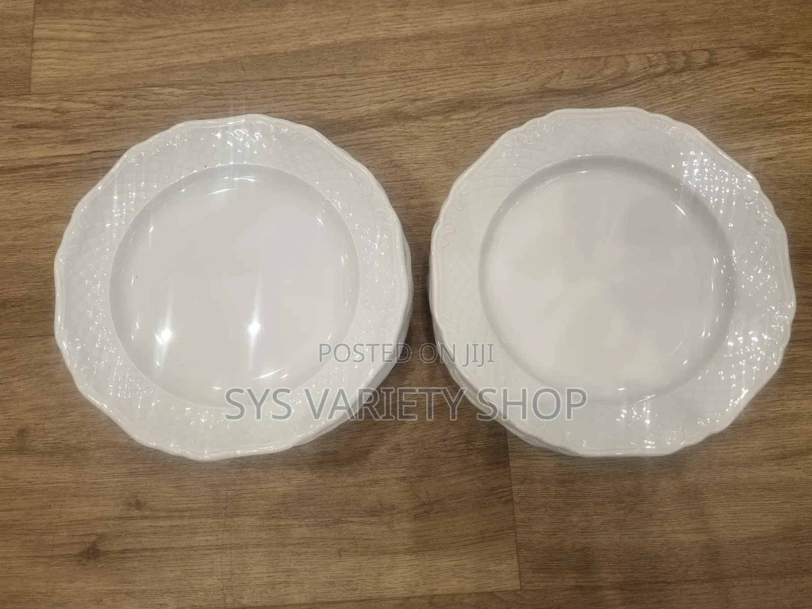 14 Set of White Flat Serving Plates
