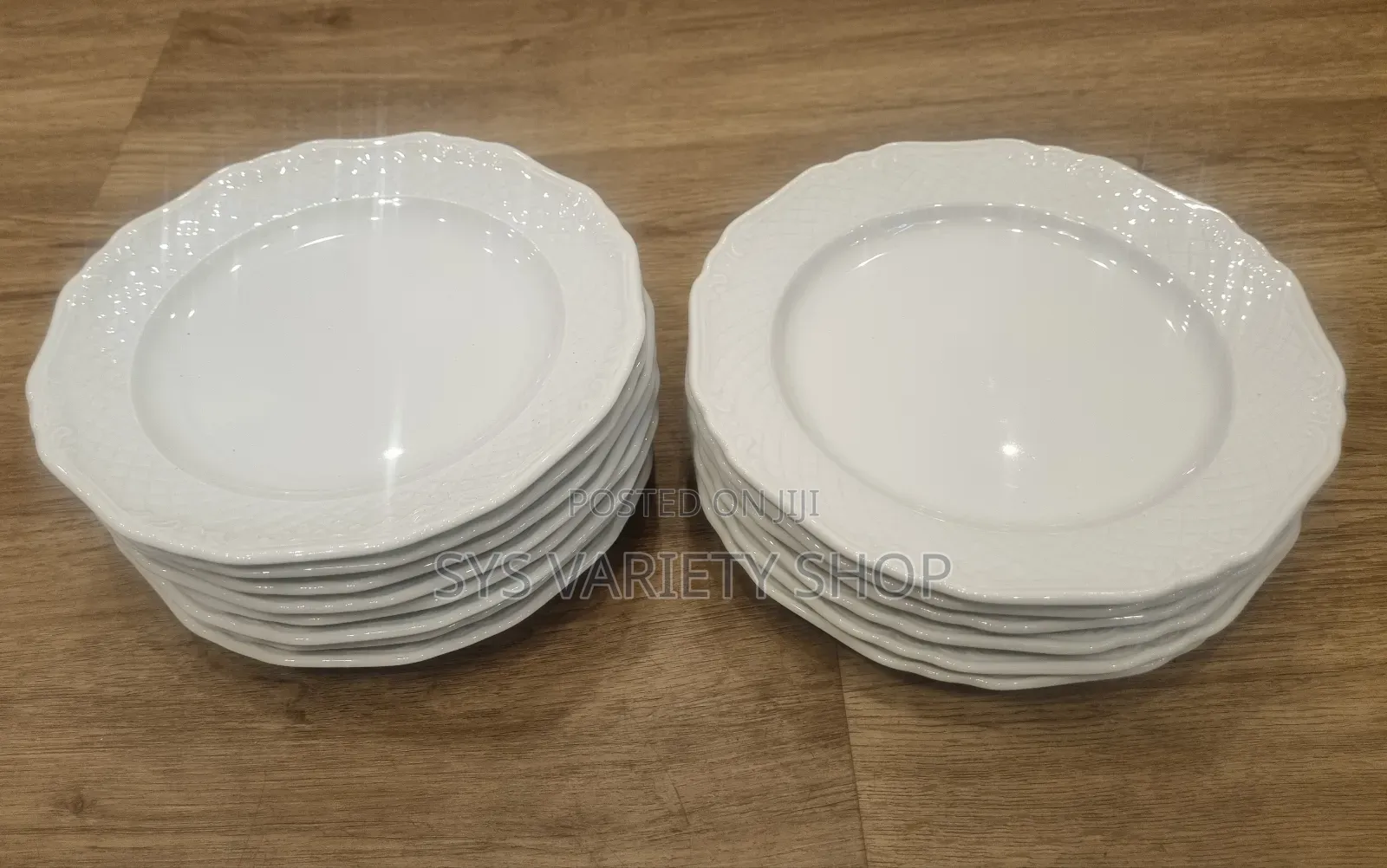 14 Set of White Flat Serving Plates