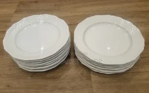 14 Set of White Flat Serving Plates