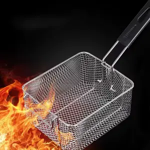Frying Basket Rectangle Wire Mesh Strainer With Long Handle
