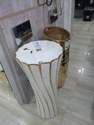 White & Gold Pedestal Basin