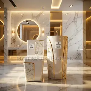 White/Gold England Water Closets With Standing Basin