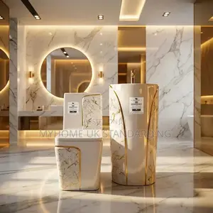 White/Gold England Water Closets With Standing Basin