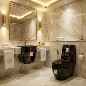 Executive England Black And Gold Design Water Closets Set With Basin