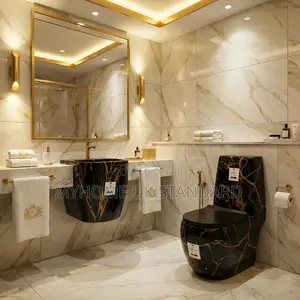 Executive England Black And Gold Design Water Closets Set With Basin