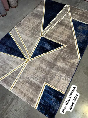 Classic Grey Navy Blue Silk Turkish Center Rug