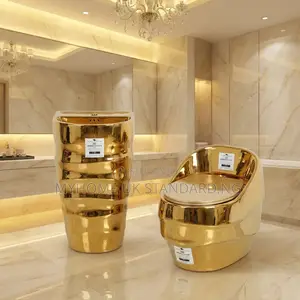 Gold Smart Water Closets Set With Standing Basin