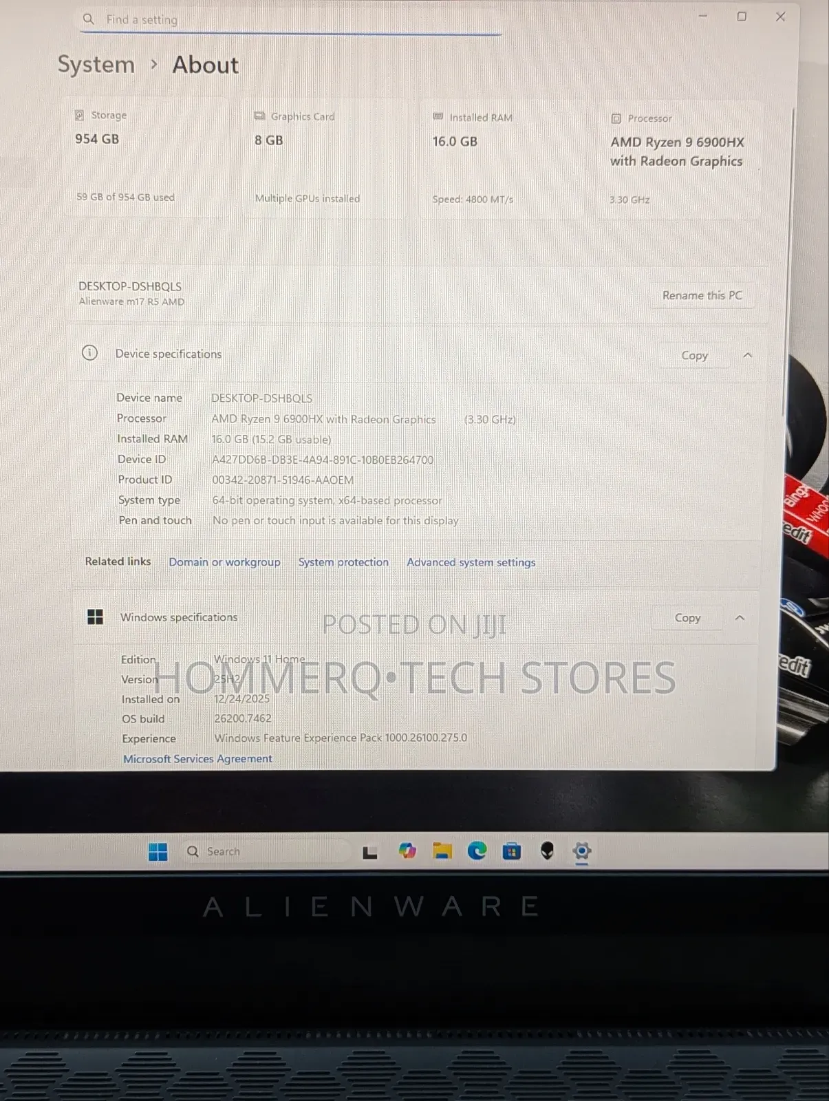 Laptop Dell Alienware m17 R5 16GB AMD Ryzen 9 SSD 1T for sale - HOMMERQ ...