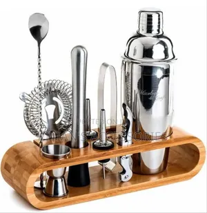 Complete Bar Set With Wooden Rack.