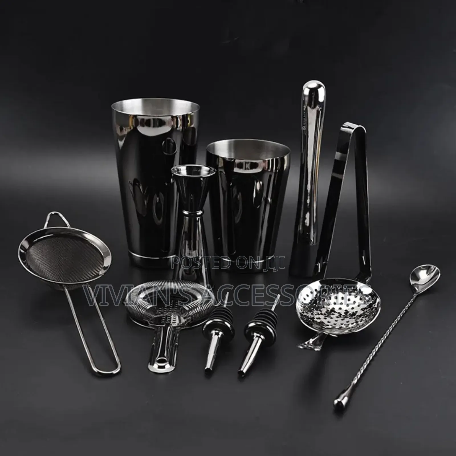 Premium Quality 10pcs Stainless Steel Bartender Tool Set Metallic