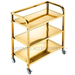 Stainless Steel Gold 3 Layer Food Trolley 